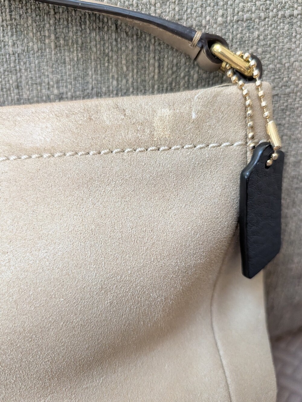 Coach Beige Suede Top Handle Bag with Leather Trim - Picture 5 of 12